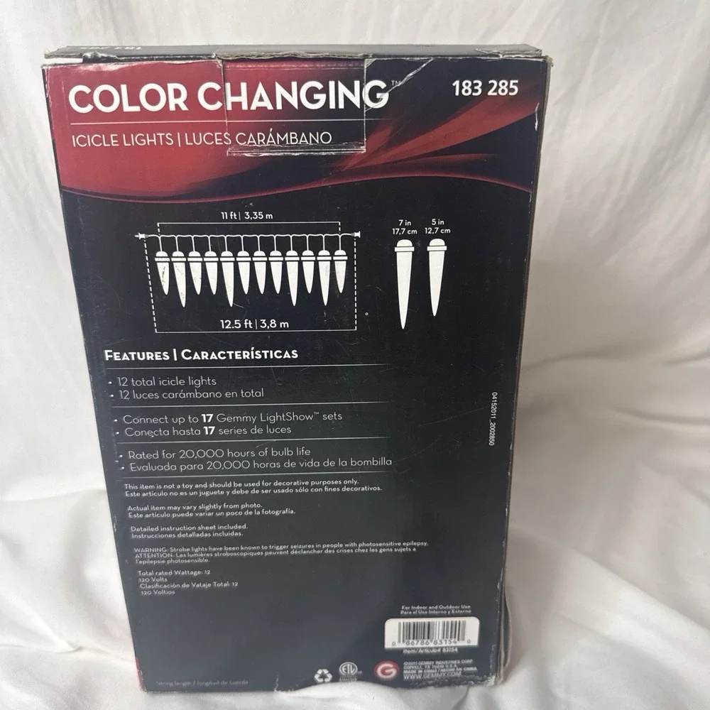 Gemmy Lightshow Color Changing Multicolor LED Christmas Icicle Rainbow 12 CT